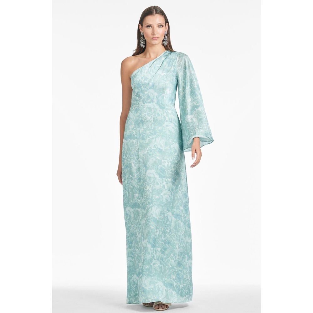 New! Sachin & Babi Keely Gown Sage Painted Floral One Shoulder Dress Sz 0 $365